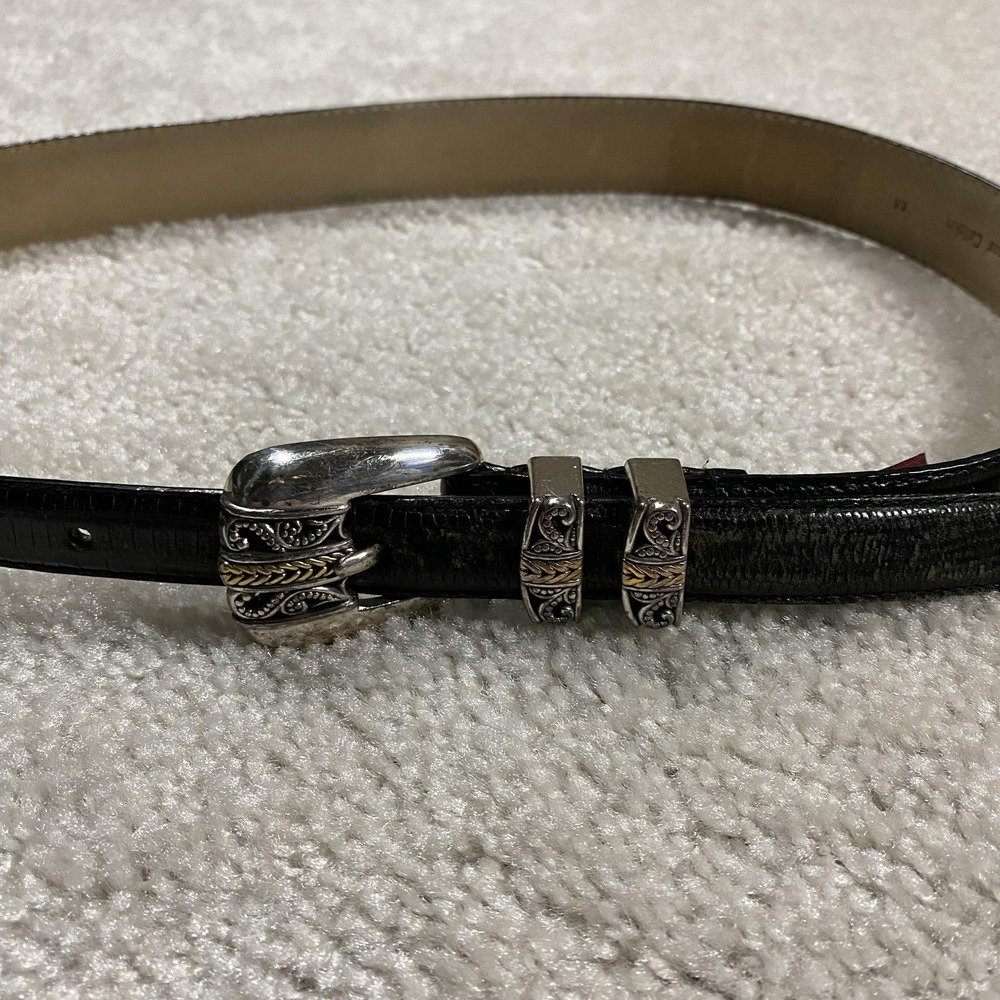 VTG Arden Leather Belt Mens M Black Lizard Emboss Calfskin Western Buckle
